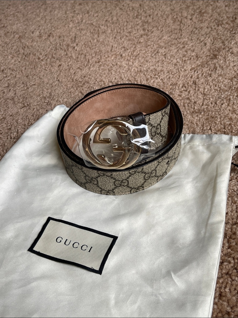 Gucci Interlocking GG Supreme Canvas Leather Belt Beige Women’s US 85/34 - Picture 2 of 16